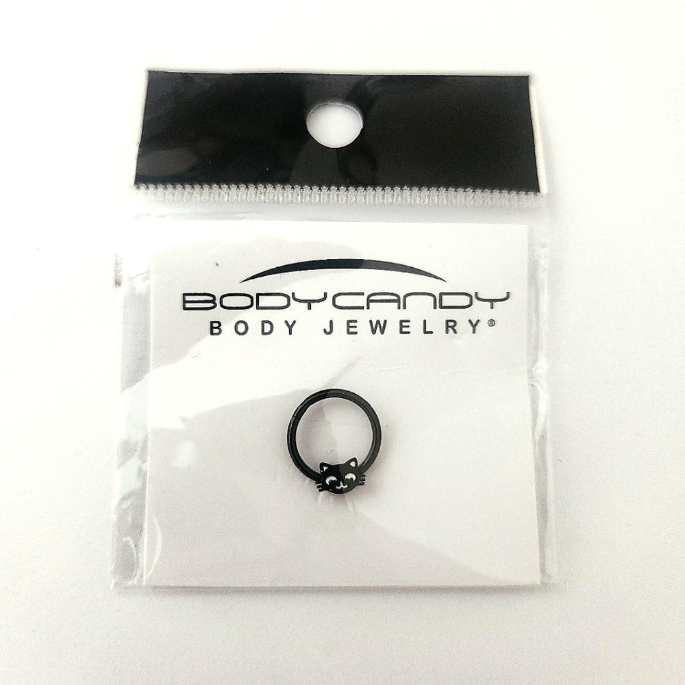 Gothic Witch Halloween Body Candy Jewlery Black Cat Septum Clicker 16G 10mm